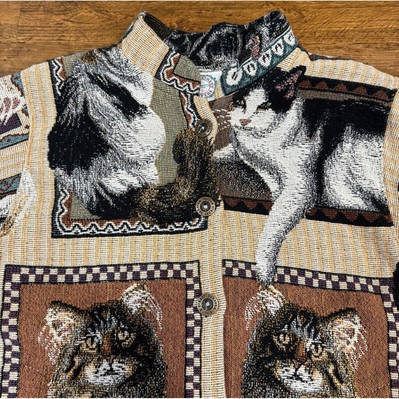 Sugar Street Weavers Sweaters - Sugar Street Weavers Cats Button Up Tapestry Cardigan Sweater Coat Women OneSize